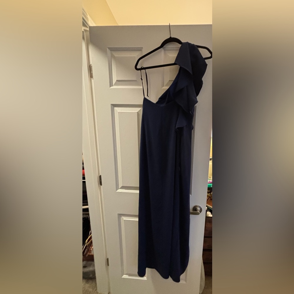 Laundry By Shelli Segal Blue Sequin One Shoulder Gown